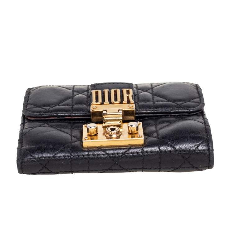 Pre Owned Dior Black Cannage Leather Addict Compact Wallet