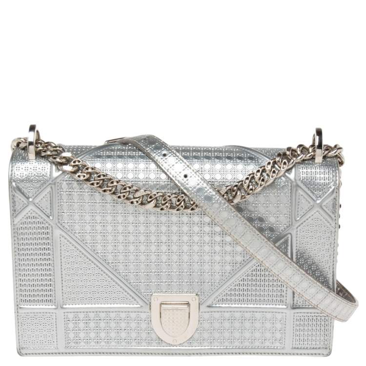 Dior Metallic Silver Micro Cannage Leather Medium Diorama Shoulder Bag ...