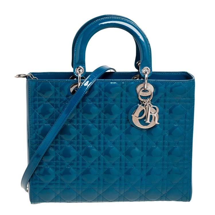 Dior Teal Blue Cannage Patent Leather Large Lady Dior Tote Dior | The ...