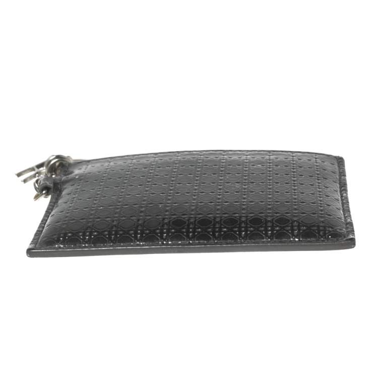 Pre Owned Dior Dark Grey Microcannage Patent Leather Lady Dior Card Holder