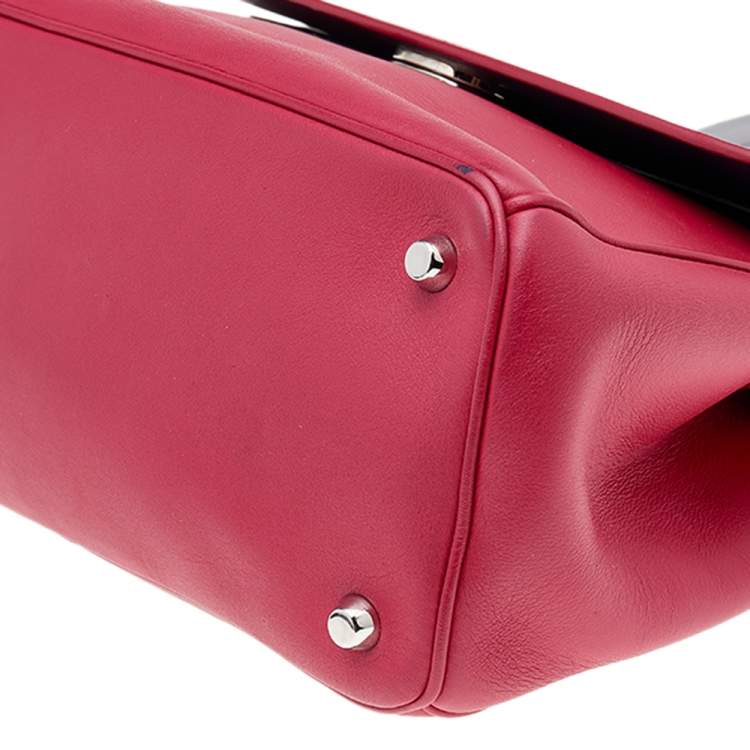 Pre Owned Dior Red/Navy Blue Leather Small Be Dior Top Handle Bag