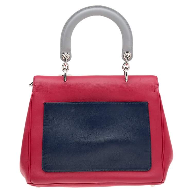 Pre Owned Dior Red/Navy Blue Leather Small Be Dior Top Handle Bag