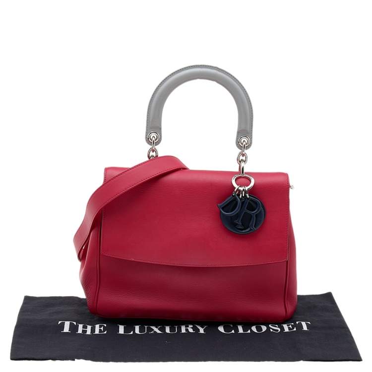 Pre Owned Dior Red/Navy Blue Leather Small Be Dior Top Handle Bag