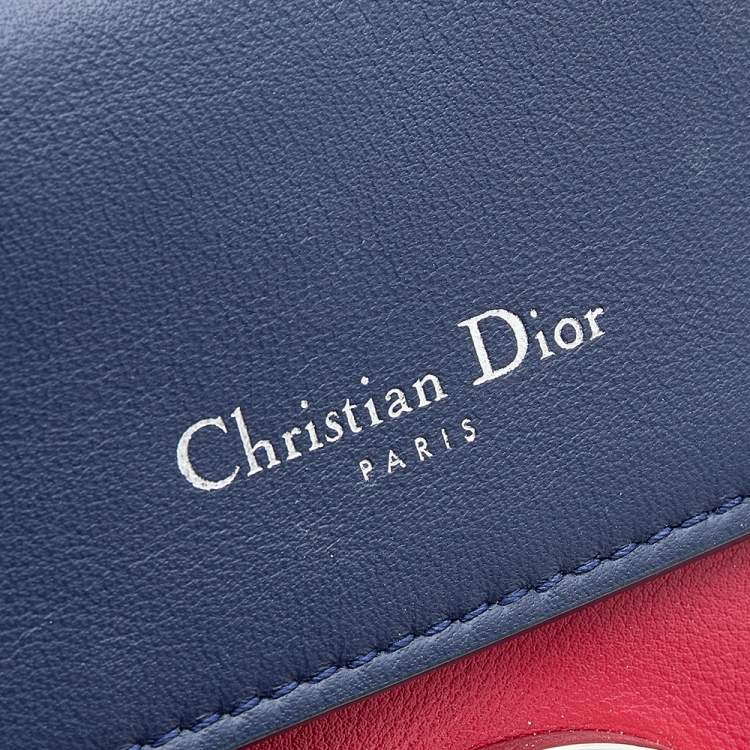 Pre Owned Dior Red/Navy Blue Leather Small Be Dior Top Handle Bag