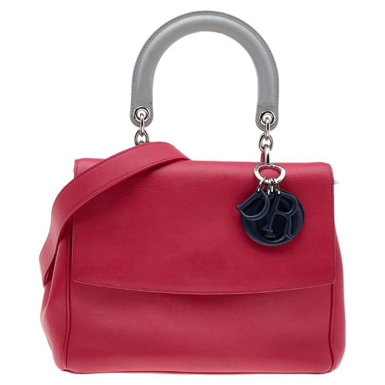 Pre Owned Dior Red/Navy Blue Leather Small Be Dior Top Handle Bag