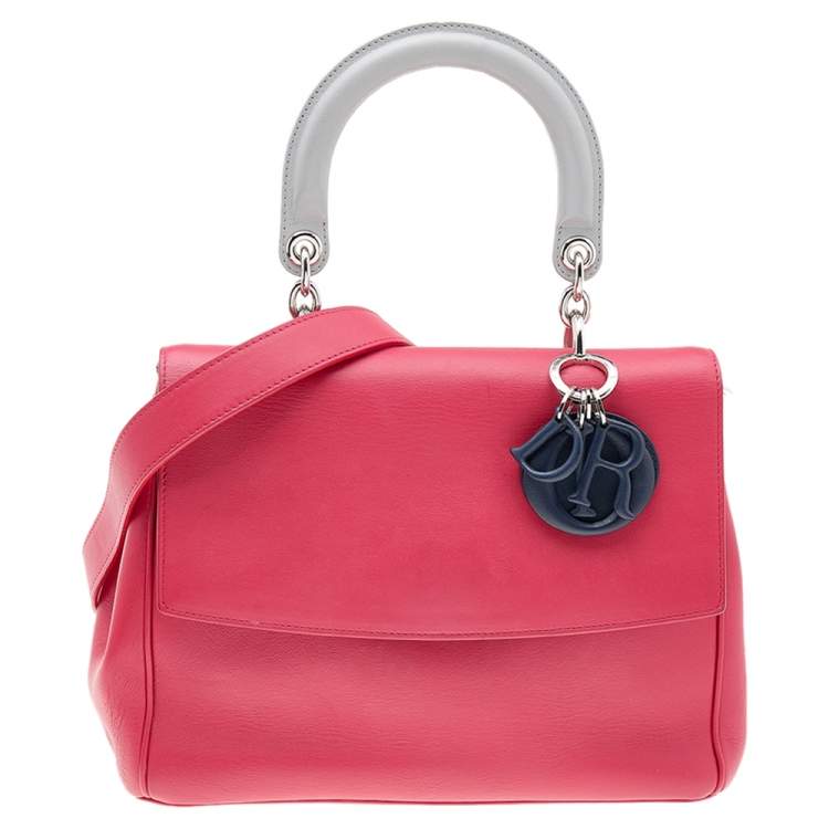 Pre Owned Dior Red/Navy Blue Leather Small Be Dior Top Handle Bag