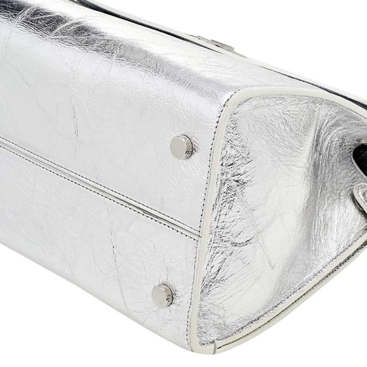 Pre Owned Dior Metallic Silver Leather Medium Diorever Bag