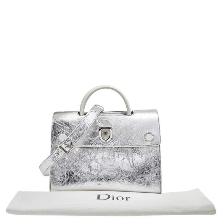 Pre Owned Dior Metallic Silver Leather Medium Diorever Bag
