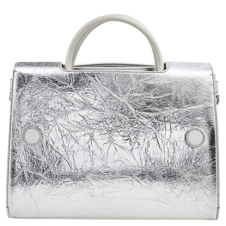 Pre Owned Dior Metallic Silver Leather Medium Diorever Bag