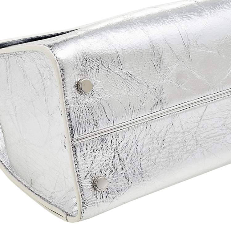 Pre Owned Dior Metallic Silver Leather Medium Diorever Bag
