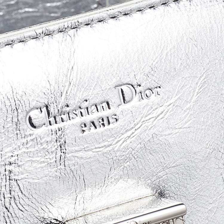 Pre Owned Dior Metallic Silver Leather Medium Diorever Bag