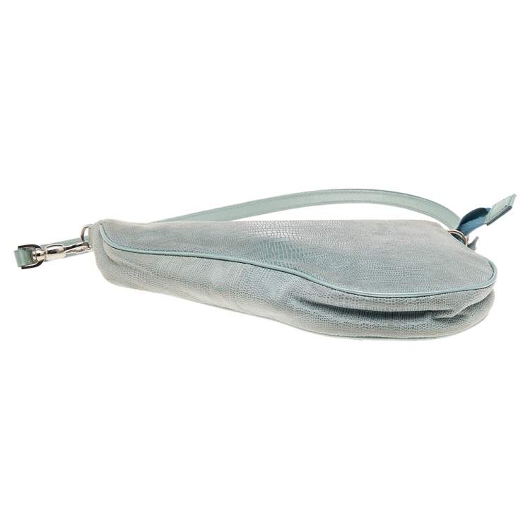 Pre Owned Dior Mint Green Lizard Effect Leather Saddle Bag