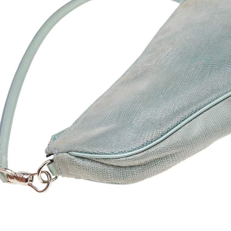 Pre Owned Dior Mint Green Lizard Effect Leather Saddle Bag