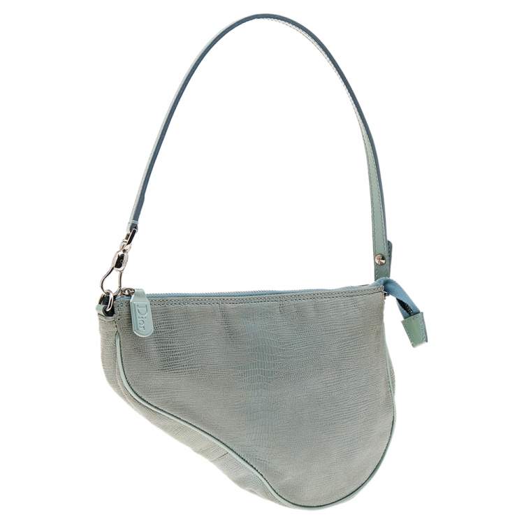 Pre Owned Dior Mint Green Lizard Effect Leather Saddle Bag