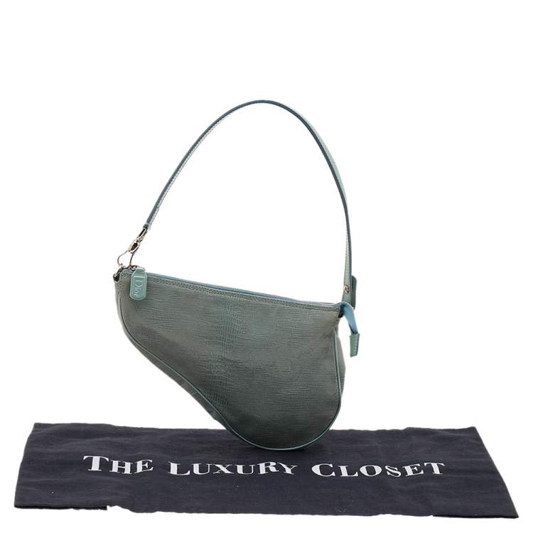 Pre Owned Dior Mint Green Lizard Effect Leather Saddle Bag