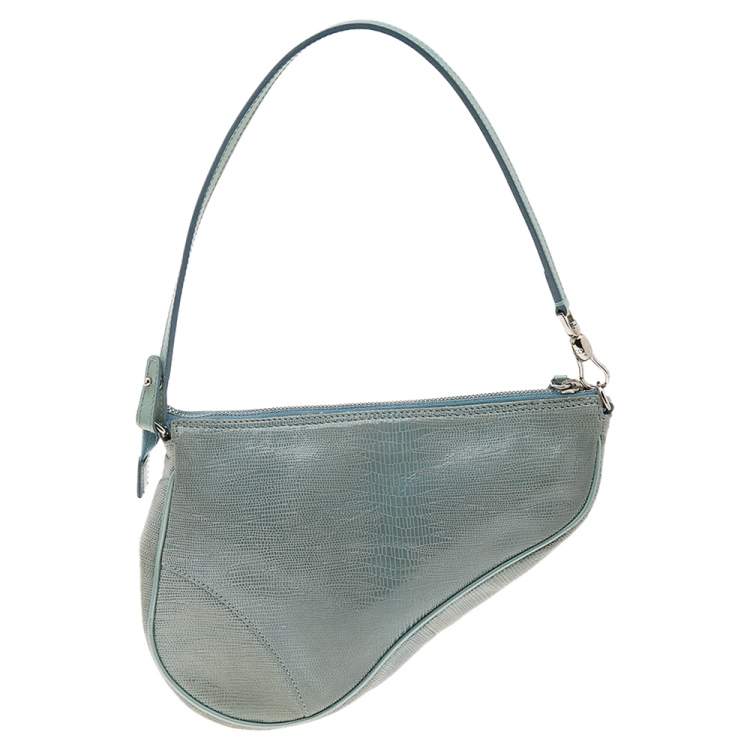 Pre Owned Dior Mint Green Lizard Effect Leather Saddle Bag