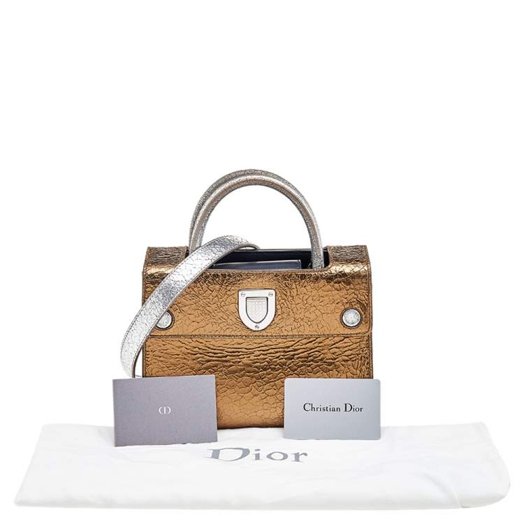 Pre Owned Dior Metallic Gold/Silver Leather Mini Diorever Bag