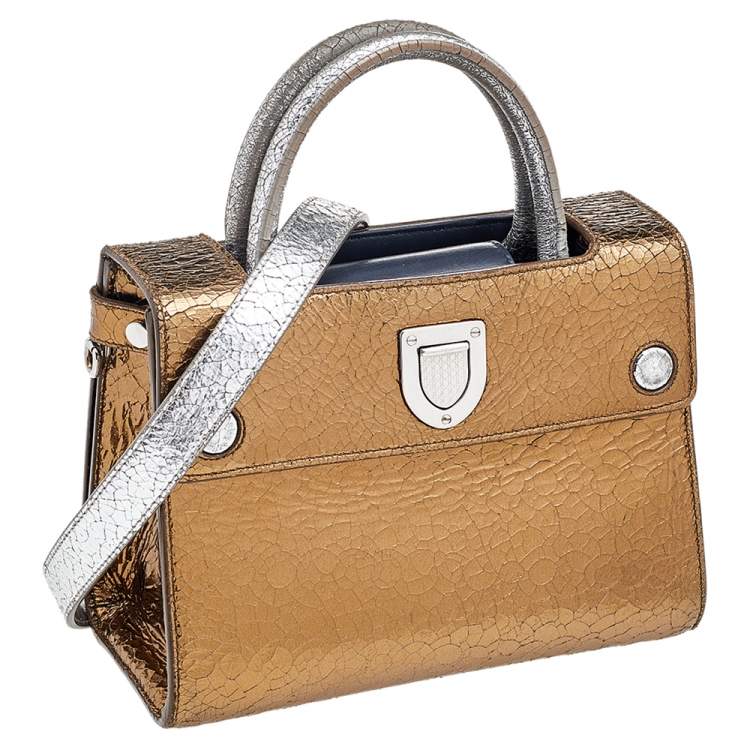 Pre Owned Dior Metallic Gold/Silver Leather Mini Diorever Bag