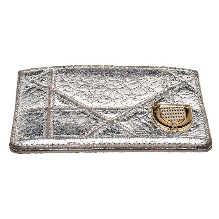Pre Owned Dior Metallic Silver Leather Diorama Card Holder