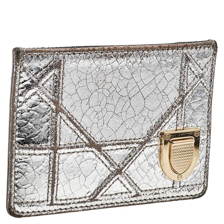Pre Owned Dior Metallic Silver Leather Diorama Card Holder