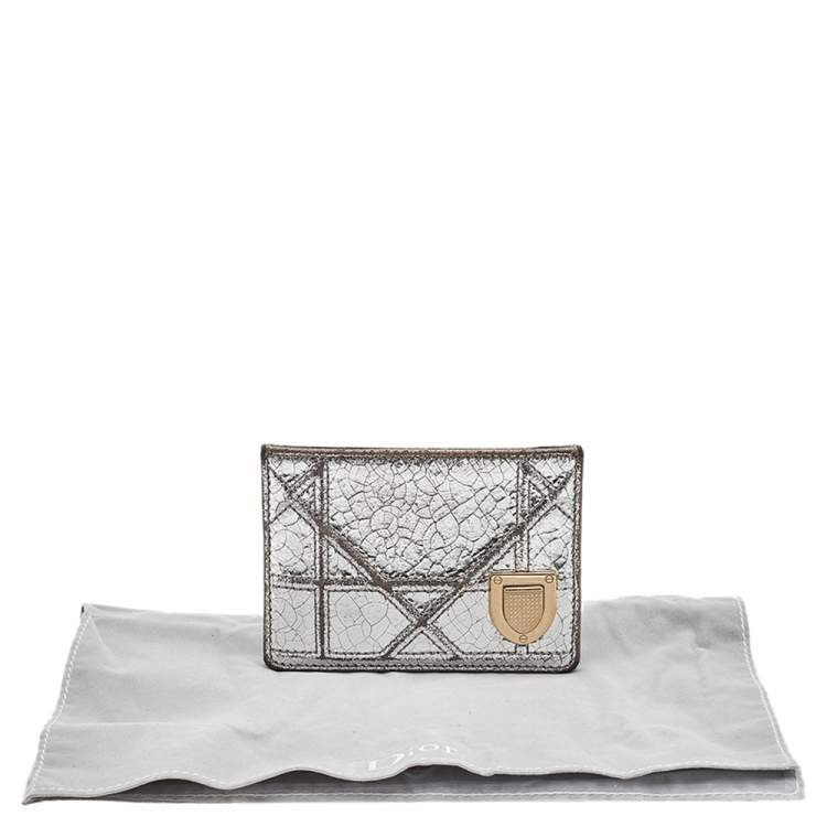 Pre Owned Dior Metallic Silver Leather Diorama Card Holder