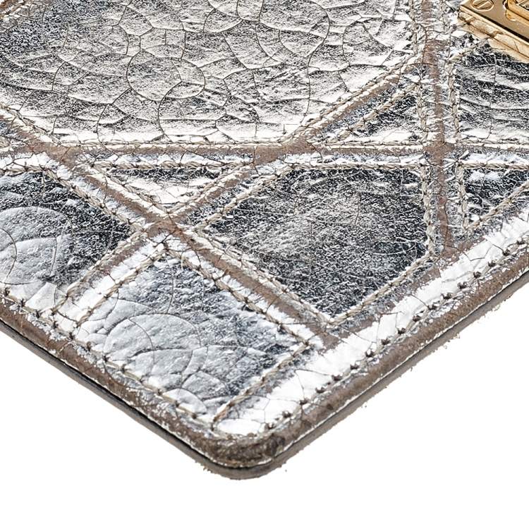 Pre Owned Dior Metallic Silver Leather Diorama Card Holder