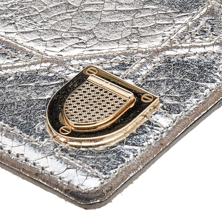 Pre Owned Dior Metallic Silver Leather Diorama Card Holder