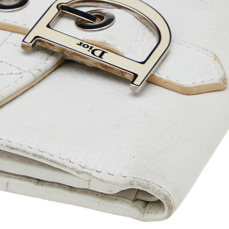 Pre Owned Dior White Cannage Leather French Wallet