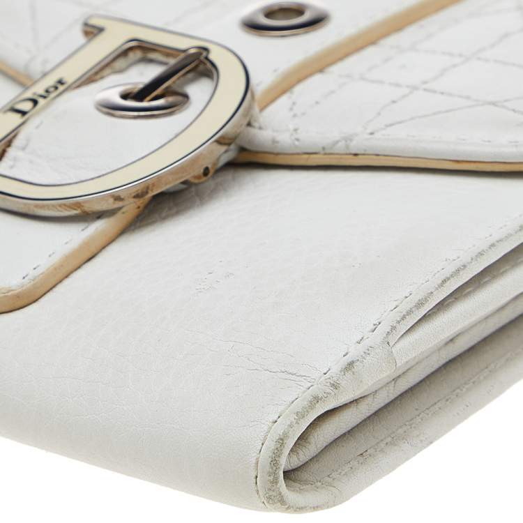 Pre Owned Dior White Cannage Leather French Wallet