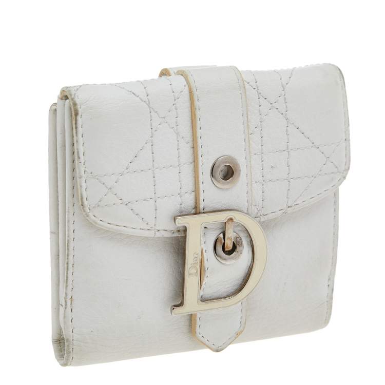 Pre Owned Dior White Cannage Leather French Wallet