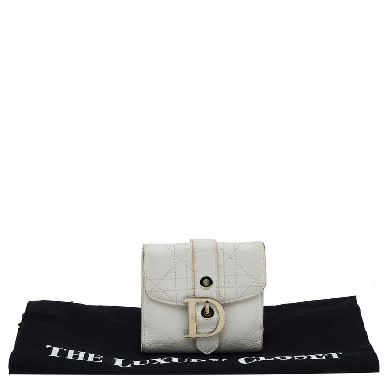 Pre Owned Dior White Cannage Leather French Wallet
