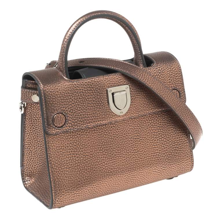 Pre Owned Dior Metallic Copper Pebbled Leather Mini Diorever Top Handle Bag