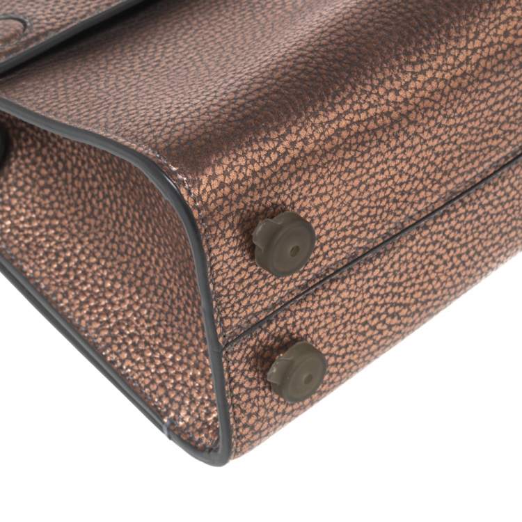 Pre Owned Dior Metallic Copper Pebbled Leather Mini Diorever Top Handle Bag