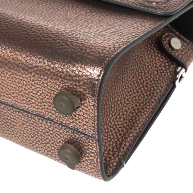 Pre Owned Dior Metallic Copper Pebbled Leather Mini Diorever Top Handle Bag