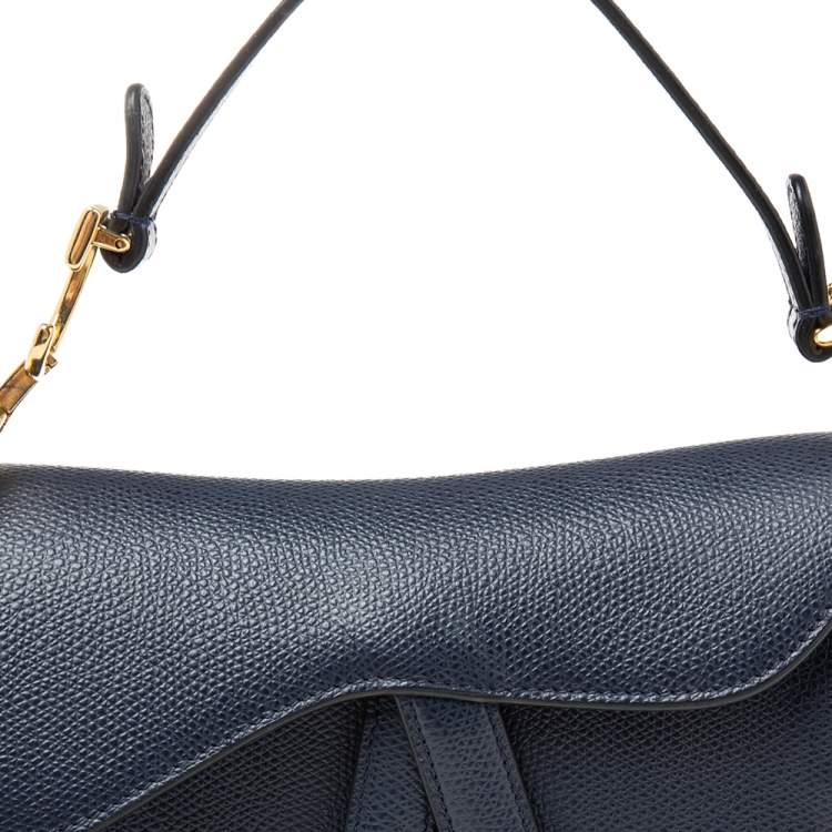 Pre Owned Dior Navy Blue Leather Mini Saddle Bag