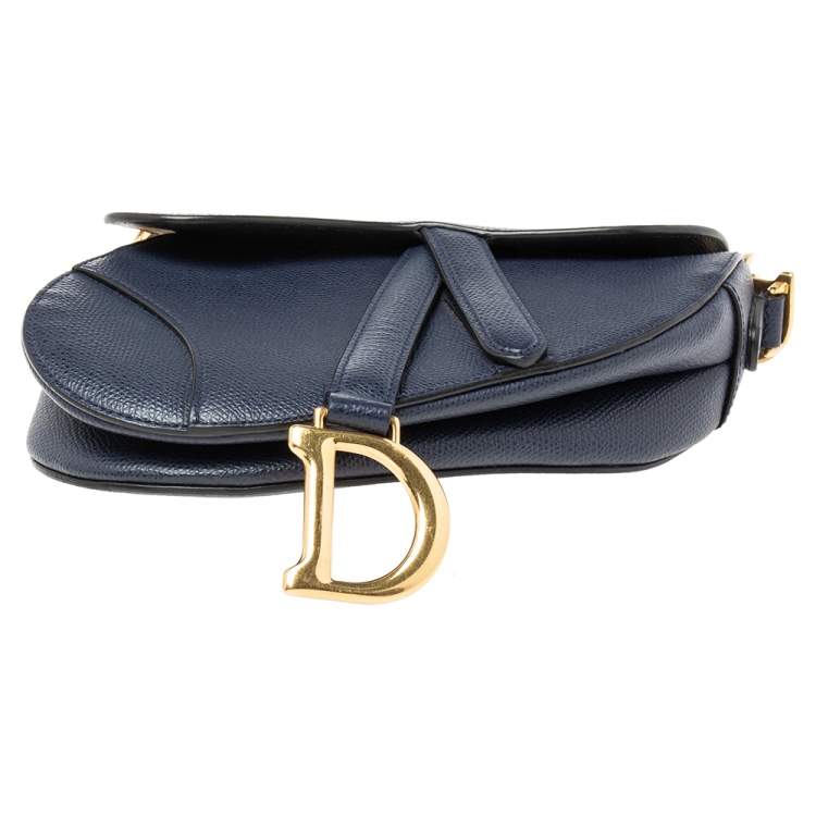 Pre Owned Dior Navy Blue Leather Mini Saddle Bag
