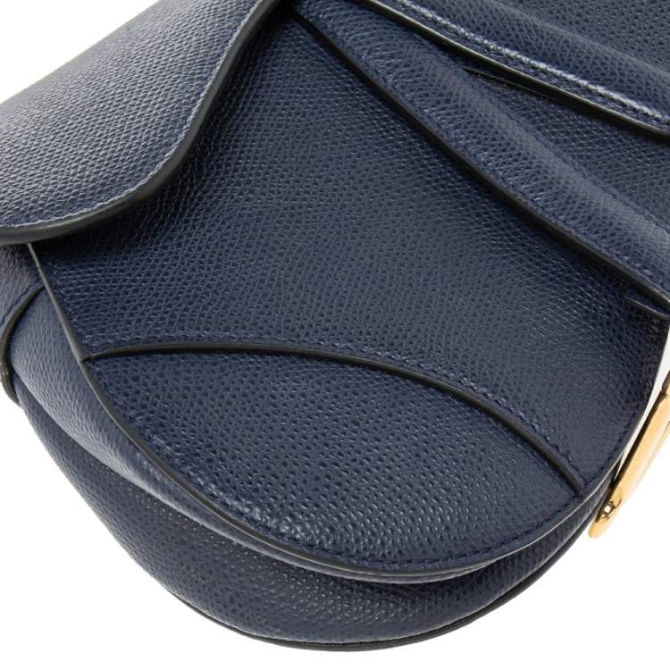 Pre Owned Dior Navy Blue Leather Mini Saddle Bag