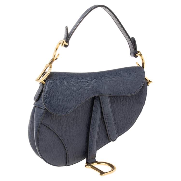 Pre Owned Dior Navy Blue Leather Mini Saddle Bag