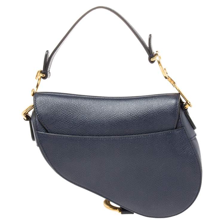Pre Owned Dior Navy Blue Leather Mini Saddle Bag