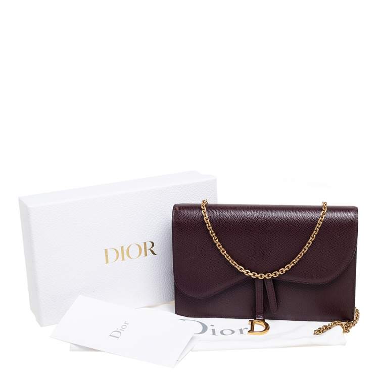 Pre Owned Dior Burgundy Leather Saddle Chain Flap Shoulder Bag
