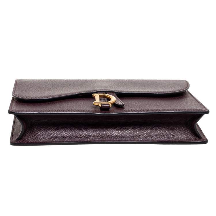 Pre Owned Dior Burgundy Leather Saddle Chain Flap Shoulder Bag