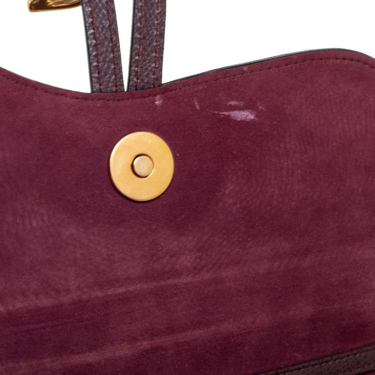 Pre Owned Dior Burgundy Leather Saddle Chain Flap Shoulder Bag
