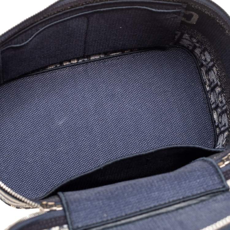 Pre Owned Dior Blue Oblique Canvas Travel Vanity Case Top Handle Bag