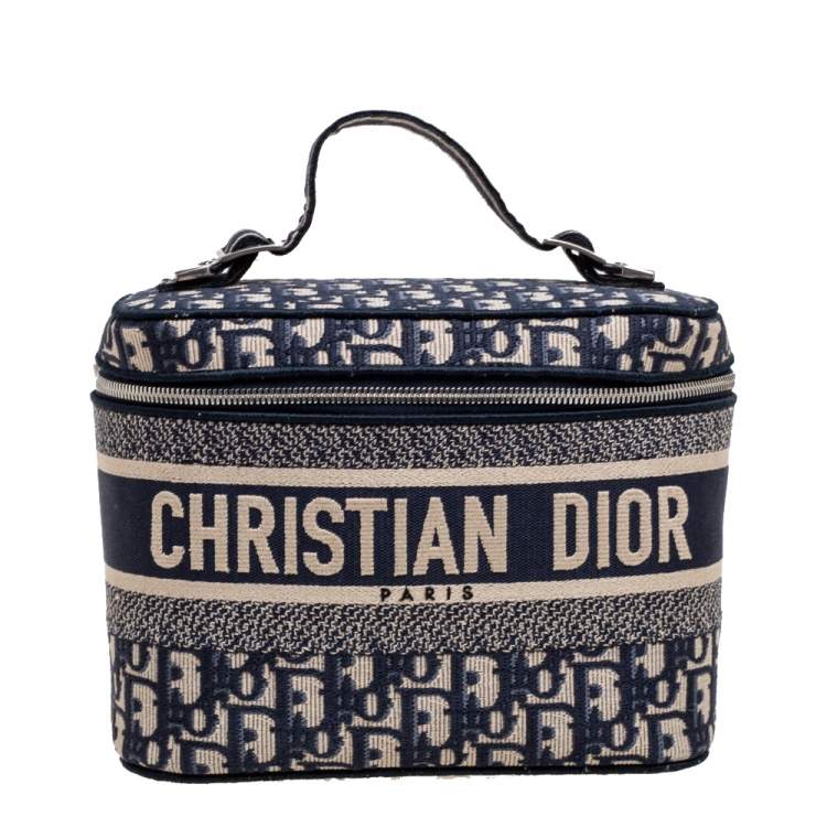 CHRISTIAN DIOR DiorTravel Oblique Embroidery Vanity Case Blue