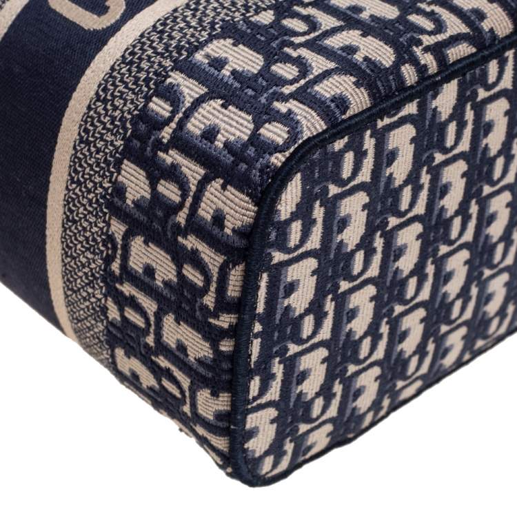 Pre Owned Dior Blue Oblique Canvas Travel Vanity Case Top Handle Bag
