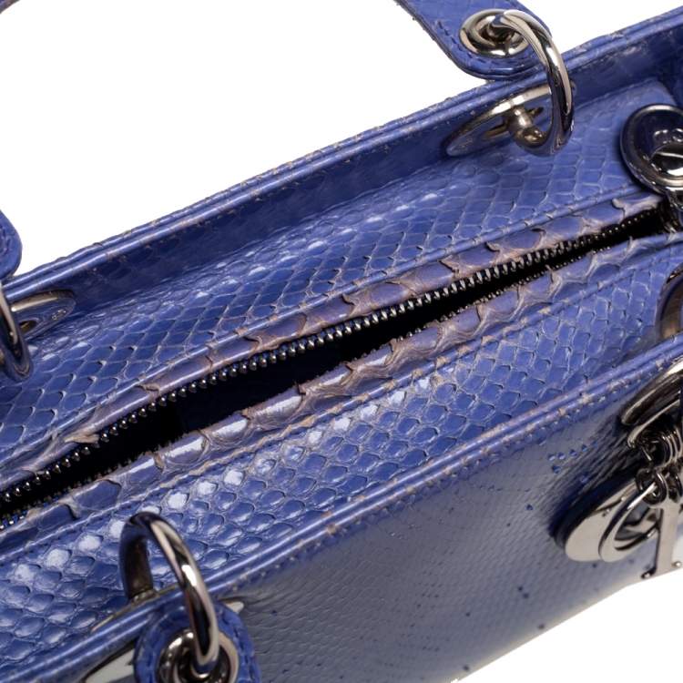 Pre Owned Dior Blue Python Medium Lady Dior Tote