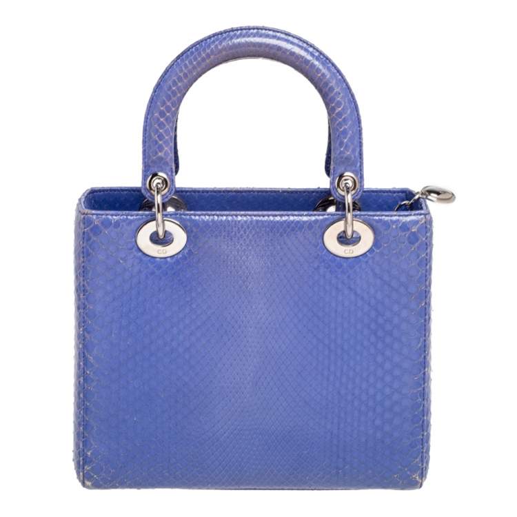 Pre Owned Dior Blue Python Medium Lady Dior Tote