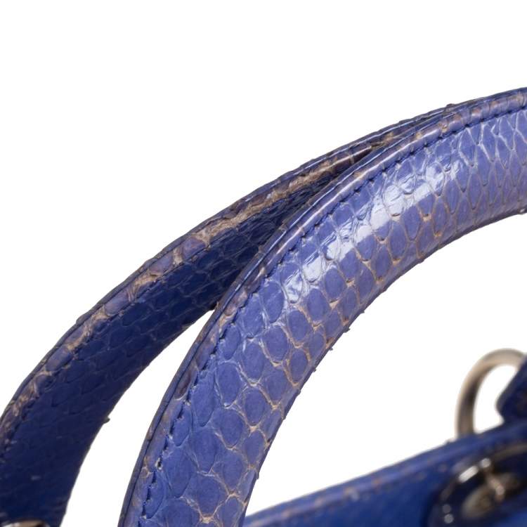 Pre Owned Dior Blue Python Medium Lady Dior Tote