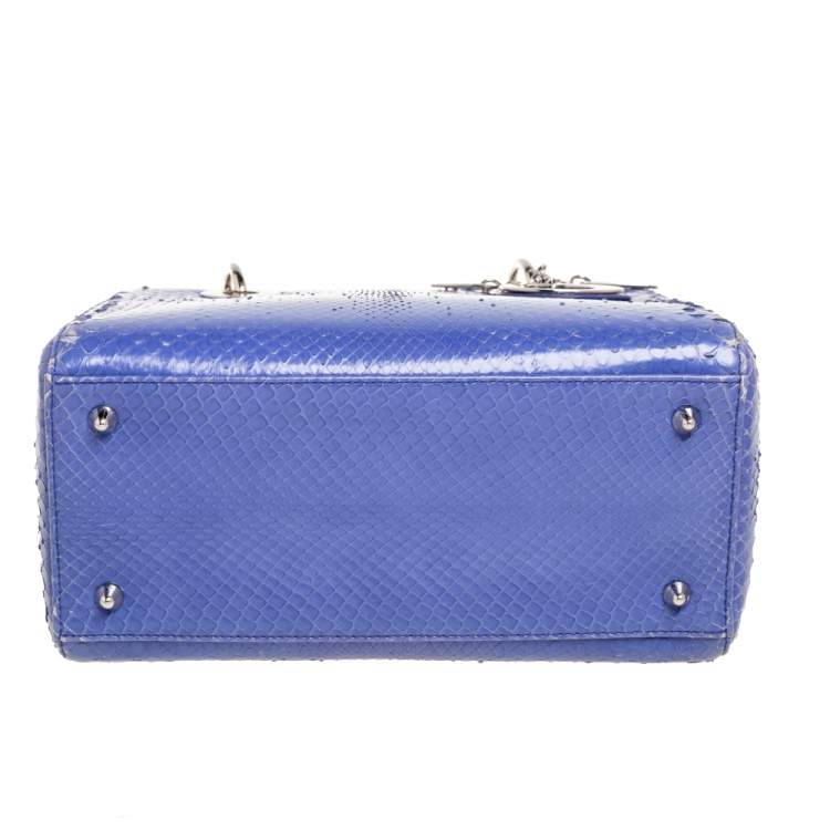 Pre Owned Dior Blue Python Medium Lady Dior Tote