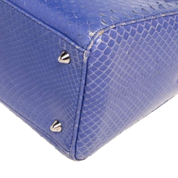 Pre Owned Dior Blue Python Medium Lady Dior Tote